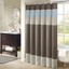 Natural and Trinity Blue Faux Silk Striped Shower Curtain