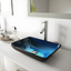 Turquoise Water Glass Rectangular Vessel Sink with Brushed Nickel Faucet