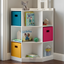 White MDF Kids Corner Storage Cabinet with 6 Cubbies and 3 Shelves