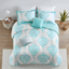 Aqua Blue Twin Microfiber Damask 5-Piece Bedspread Set