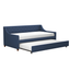 Blue Linen Twin Upholstered Daybed with Trundle and Tufted Backrest