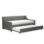 Gray Linen Twin Upholstered Daybed with Trundle and Tufted Headboard