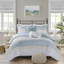 Aqua Seersucker Floral Full Comforter Set with Throw Pillows