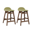 Green Upholstered Wood Counter Stools Set of 2