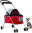 Red Aluminum 4-Wheel Folding Pet Stroller with Cup Holder