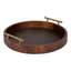 Walnut Brown Round Wood Tray with Gold Handles, 18"