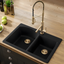 Forteza 33-Inch Black Granite Double Bowl Drop-In Kitchen Sink