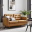 Tan Tufted Faux Leather Loveseat with Wood Legs