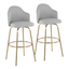 Ahoy Light Gray Fabric and Gold Metal Swivel Bar Stools, Set of 2