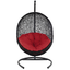 Black Wicker Rattan Outdoor Swing Chair with Red Cushion