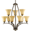 Arcing Antique Bronze 9-Light Two-Tier Chandelier