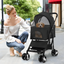 Black Foldable Stainless Steel Pet Stroller with Detachable Carrier