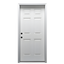 Primed Composite Exterior Single 6-Panel Door with Satin Nickel Hinges