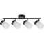 Black Four-Head Multi-Directional Track Light with Frosted Glass Shades