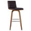 Contemporary 26" Vienna Brown Leather Swivel Barstool with Walnut Wood