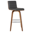 Vienna 30" Gray Faux Leather Swivel Barstool with Walnut Accents