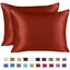 Rust Satin Silk Standard Pillowcase Set with Zipper Closure