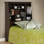 Espresso Full/Queen Tall Slant-Back Bookcase Headboard with Storage