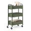 Army Green Metal 3-Tier Rolling Storage Cart