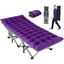 Gray and Purple Folding Camping Cot with Mattress and Carry Bag