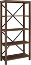 Rustic Industrial Dark Walnut 64" Wall Mount Bookshelf with Metal Accents