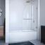 Brushed Nickel Frameless Hinged Tub Door with Towel Bar