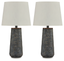 Antique Bronze Textured Table Lamp Set with Fabric Shade