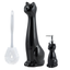 Black Ceramic Cat Toilet Brush Holder and Lotion Pump Set