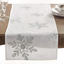 Silver Embroidered Snowflake Polyester Winter Table Runner