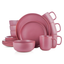 Pink and White Ceramic 16-Piece Dinnerware Set with Reactive Glaze