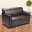 Brown Faux Leather Reception Loveseat with Flared Arms