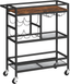 Rustic Brown 3-Tier Bar Cart with Wine Rack and Glass Holders