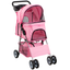 Pink Foldable Metal Pet Stroller with Mesh Windows