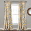 Dolores Yellow Floral Peacock Light Filtering Curtain Panels, Set of 2