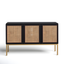 Zadie Coastal Black and Gold Rattan Sideboard with Storage