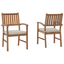 Light Brown Acacia Wood Outdoor Dining Arm Chairs with Cushions