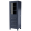 Daria Dark Blue Linen Tower Cabinet with Matte Black Trim & 3 Drawers