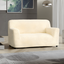 Modern Cream Stretch Loveseat Sofa Cover in Vanilla Polyester Blend