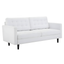 White Tufted Faux Leather Sofa with Wood Legs