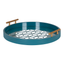 Teal Round Glass Tray with Gold Handles