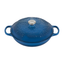 Blue Enameled Cast Iron Round Braiser with Embossed Lid, 3.5 Quarts