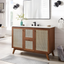 Walnut and White 48'' Rattan Weave Bathroom Vanity with Ceramic Sink