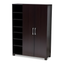 Dark Brown Wood 2-Door Entryway Shoe Storage Cabinet with Open Shelves