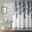 Navy and White Floral Polyester Shower Curtain