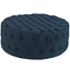 Teal Tufted Round Fabric Ottoman with Button Embellishments