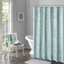 Aqua and Silver Geometric Microfiber Shower Curtain