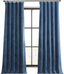 Extra Long Blue Faux Linen Blackout Drapes