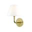 Aged Brass Wall Sconce with Off-White Linen Shade