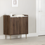 Natural Walnut and Faux Carrara Marble Accent Cabinet with Adjustable Shelving