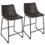 Set of 2 Black and Gray Faux Leather Counter Stools with Orange Stitching